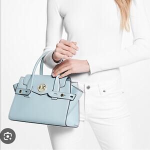 Michael Kors Light Blue Belted Satchel Bag New Retails $598